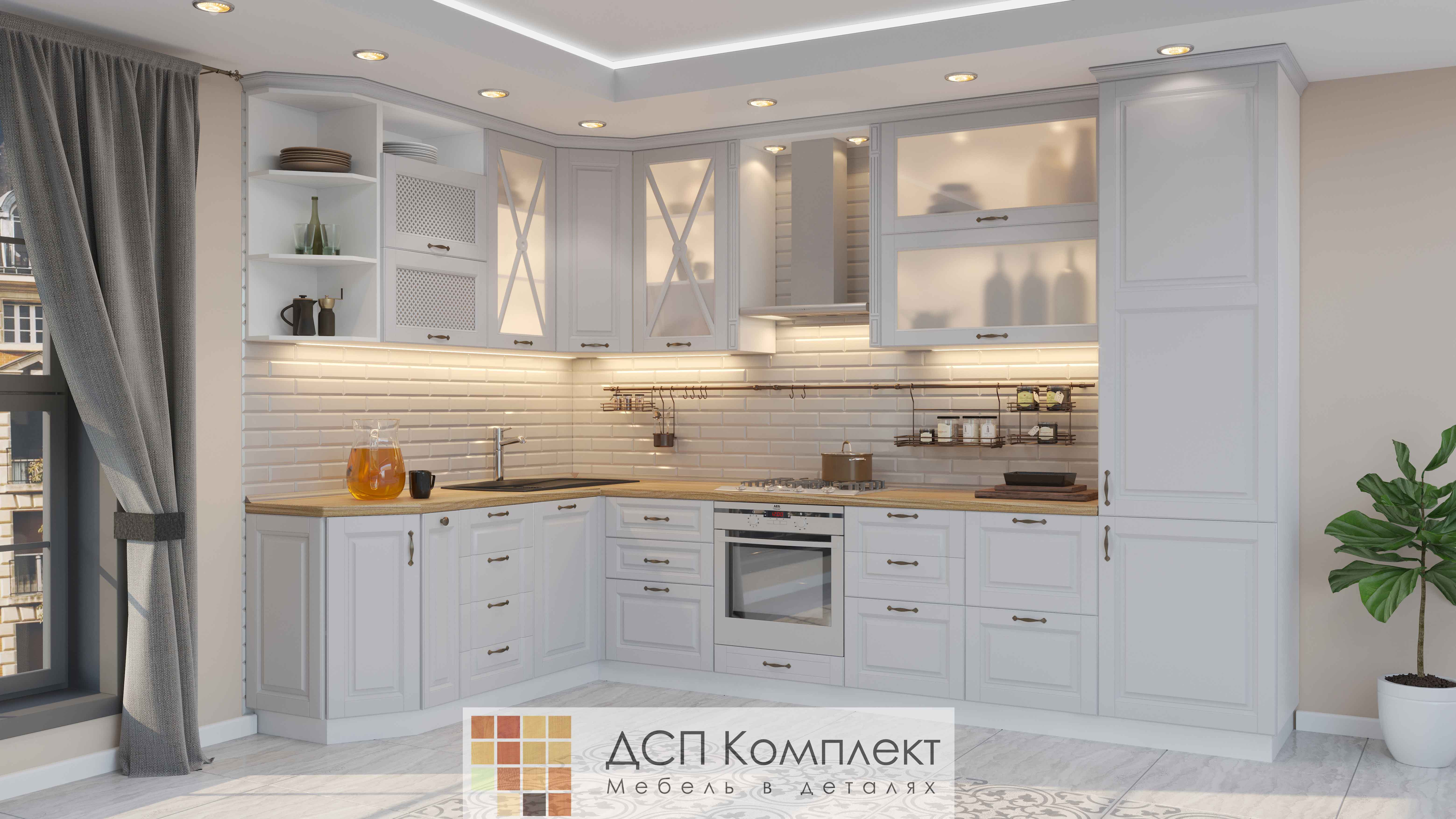Фасады МДФ Аутентико Рустик для кухни цвет RAL 9003 степень глянца 20 Глосс Кухня с фасадами МДФ Autentico Rustico